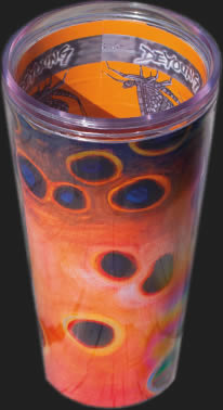 Derek DeYoung Cutthroat Trout Flank plastic travel coffee mug shown with the lid removed